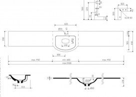 Раковина для ванной Marmorin Emma регулируемая от 60 до 250 см литой камень белый 639 REG 0xx xx x