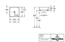 Раковина Villeroy & Boch Artis 41х41 см без переливу TitanCeram fog 417841BCW0