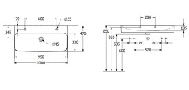 Раковина Villeroy & Boch Finion 100х47 см без перелива TitanCeram CeramicPlus каменный белый 4168A1RW