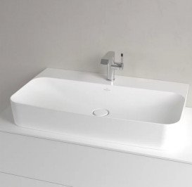 Раковина Villeroy & Boch Finion 80х47 см шлифованная со скрытым переливом TitanCeram CeramicPlus каменный белый 41688CRW