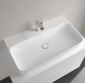 Раковина Villeroy & Boch Finion 80х47 см шлифованная со скрытым переливом TitanCeram CeramicPlus каменный белый 41688CRW