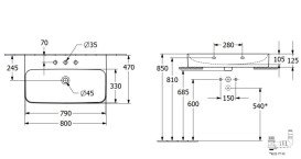 Раковина Villeroy & Boch Finion 80х47 см шлифованная со скрытым переливом TitanCeram CeramicPlus каменный белый 41688CRW