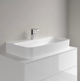 Раковина Villeroy & Boch Finion 80х47 см шлифованная со скрытым переливом TitanCeram CeramicPlus каменный белый 41688CRW