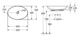 Раковина Villeroy & Boch Loop & Friends 62х42 см с переливом TitanCeram CeramicPlus графит 4A4800i4