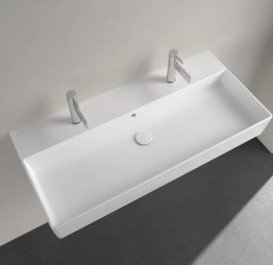 Раковина Villeroy & Boch Memento 2.0 100х47 см с переливом шлифованная TitanCeram CeramicPlus каменный белый 4A221LRW