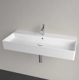 Раковина Villeroy & Boch Memento 2.0 100х47 см с переливом шлифованная TitanCeram CeramicPlus каменный белый 4A221GRW