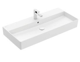 Раковина Villeroy & Boch Memento 2.0 100х47 см с переливом шлифованная TitanCeram CeramicPlus каменный белый 4A221GRW