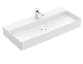 Раковина Villeroy & Boch Memento 2.0 100х47 см без перелива шлифованная TitanCeram CeramicPlus каменный белый 4A221HRW