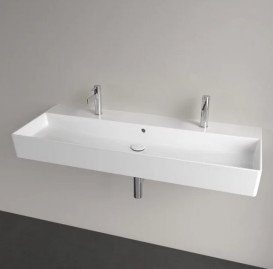 Раковина Villeroy & Boch Memento 2.0 120х47 см с переливом шлифованная TitanCeram CeramicPlus каменный белый 4A22CKRW