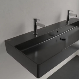 Раковина Villeroy & Boch Memento 2.0 120х47 см с переливом шлифованная TitanCeram CeramicPlus Ebony (черный матовый) 4A22CKS5