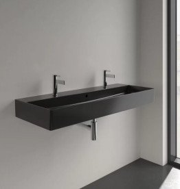 Раковина Villeroy & Boch Memento 2.0 120х47 см с переливом шлифованная TitanCeram CeramicPlus Ebony (черный матовый) 4A22CKS5