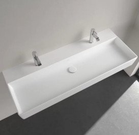Раковина Villeroy & Boch Memento 2.0 120х47 см без перелива шлифованная TitanCeram CeramicPlus каменный белый 4A22CGRW