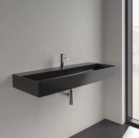 Раковина Villeroy & Boch Memento 2.0 120х47 см с переливом шлифованная TitanCeram CeramicPlus Ebony (черный матовый) 4A22CLS5