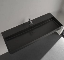 Раковина Villeroy & Boch Memento 2.0 120х47 см с переливом шлифованная TitanCeram CeramicPlus Ebony (черный матовый) 4A22CLS5