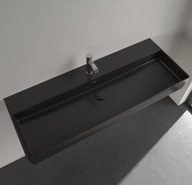 Раковина Villeroy & Boch Memento 2.0 120х47 см без перелива шлифованная TitanCeram CeramicPlus Ebony (черный матовый) 4A22CHS5