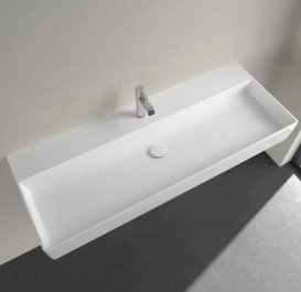 Раковина Villeroy & Boch Memento 2.0 120х47 см без перелива шлифованная TitanCeram CeramicPlus каменный белый 4A22CHRW