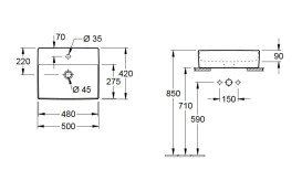 Раковина Villeroy & Boch Memento 2.0 50х42 см з переливом TitanCeram CeramicPlus альпійський білий 4A0750R1