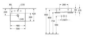 Раковина Villeroy & Boch Memento 2.0 50х42 см із переливом шліфована TitanCeram CeramicPlus альпійський білий 4A225GR1