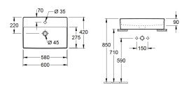 Раковина Villeroy & Boch Memento 2.0 60х42 см без переливу TitanCeram CeramicPlus графіт 4A0761i4