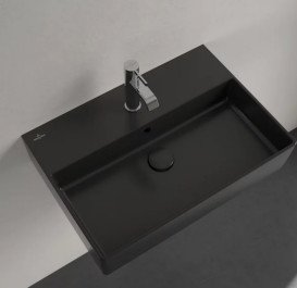 Раковина Villeroy & Boch Memento 2.0 60х42 см с переливом шлифованная TitanCeram CeramicPlus Ebony (черный матовый) 4A226GS5