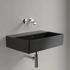 Раковина Villeroy & Boch Memento 2.0 60х42 см без перелива шлифованная TitanCeram CeramicPlus Ebony (черный матовый) 4A226FS5