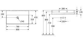 Раковина Villeroy & Boch Memento 2.0 80х47 см без переливу TitanCeram CeramicPlus Ebony (чорний матовий) 4A2283S5