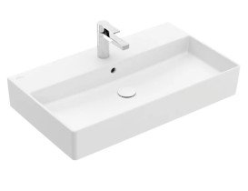 Раковина Villeroy & Boch Memento 2.0 80х47 см с переливом шлифованная TitanCeram CeramicPlus каменный белый 4A228GRW