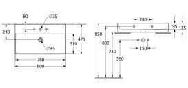 Раковина Villeroy & Boch Memento 2.0 80х47 см без перелива шлифованная TitanCeram CeramicPlus каменный белый 4A228LRW