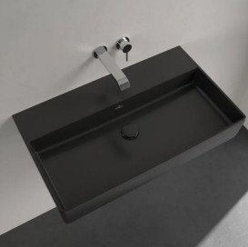 Раковина Villeroy & Boch Memento 2.0 80х47 см без перелива шлифованная TitanCeram CeramicPlus Ebony (черный матовый) 4A228FS5