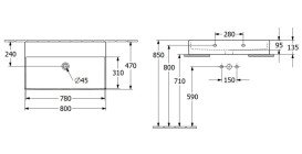 Раковина Villeroy & Boch Memento 2.0 80х47 см без перелива шлифованная TitanCeram CeramicPlus Ebony (черный матовый) 4A228FS5