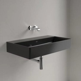 Раковина Villeroy & Boch Memento 2.0 80х47 см без перелива шлифованная TitanCeram CeramicPlus Ebony (черный матовый) 4A228FS5