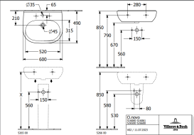 Раковина Villeroy & Boch O.novo 60х49 см санітарна кераміка CeramicPlus пергамон  516060R3
