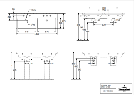 Раковина Villeroy & Boch Subway 3.0 130х47,5 см без перелива TitanCeram CeramicPlus каменный белый 4A71D1RW