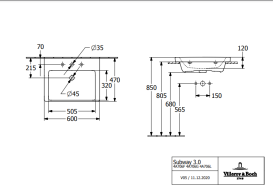 Раковина Villeroy & Boch Subway 3.0 60х47 см шлифованный TitanCeram CeramicPlus альпийский белый 4A706FR1