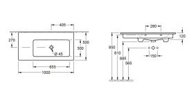 Раковина Villeroy&Boch Venticello 100х50 см чаша праворуч санітарна кераміка CeramicPlus альпійський білий 4134R3R1