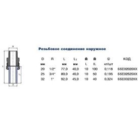 Резьбовое соединение Ekoplastik НР 32х1'' полипропилен/латунь SSE03232XX