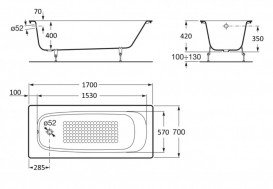 ROCA CONTINENTAL Чугунная прямоугольная ванна 170*70см A21291100R