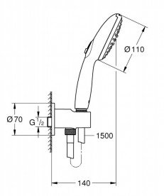 Ручной душ на держателе Grohe Tempesta 110 2-режимный черный матовый 264062433