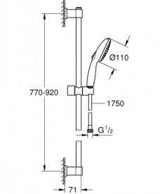 Ручной душ на штанге Grohe QuickFix Vitalio Start 110 2-режимный хром 26955001