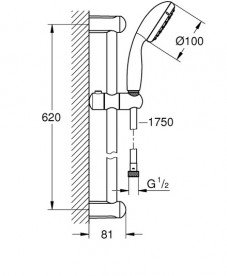 Ручной душ на штанге Grohe Tempesta 100 2-режимный хром 26162001