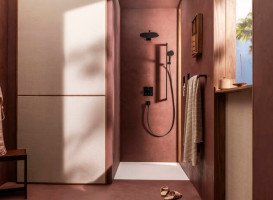 Ручний душ на штанзі Hansgrohe Raindance Alive Select S 90 см 3 режими EcoSmart чорний матовий 24601670