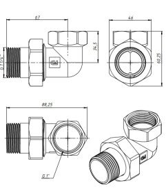 Згін-американка Fado Fitt Chrome кутовий 1'' латунь хром SC13