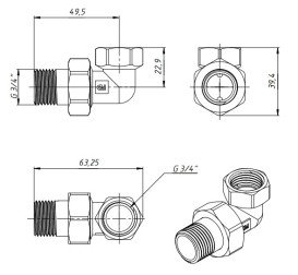 Згін-американка Fado Fitt Nickel кутовий ½'' латунь нікель SN11