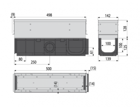 Щелевой дренажный канал AlcaPlast 100 мм с асимметричной надставкой из оцинкованной стали С250 AVZ101S-R121R