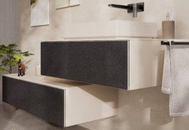 Шкафчик для ванной Hansgrohe Xevolos E подвесной 118х55,5 см песочно-бежевый матовый/текстиль темно-серый 54326660