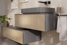 Шафка для ванної Hansgrohe Xevolos E підвісна 118х55,5 см сланцево-сірий матовий/візерункова бронза 54327390