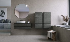 Шафка для ванної підвісна Kolpa San Alexis A 1011 450x1010x320 мм МДФ темний бетон 547320