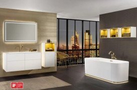 Шафка для ванної Villeroy & Boch Finion 41,8х93,6х27 см петлі зліва з підсвічуванням МДФ глянсовий білий лак/золотий матовий лак F500HFGF