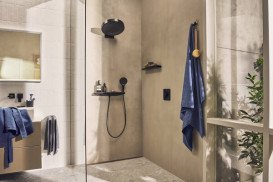 Шланговое подсоединение Hansgrohe Rainfinity с держателем для душа справа и полкой матовый черный 26858670