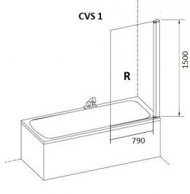 Шторка для прямокутної ванни Ravak CVS1-80 R одноелементна правобічна полірований алюміній скло transparent 7QR40C00Z1